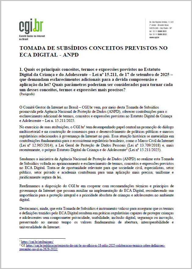ECA Digital: Contribuições do CGI.br para Tomada de Subsídios da ANPD