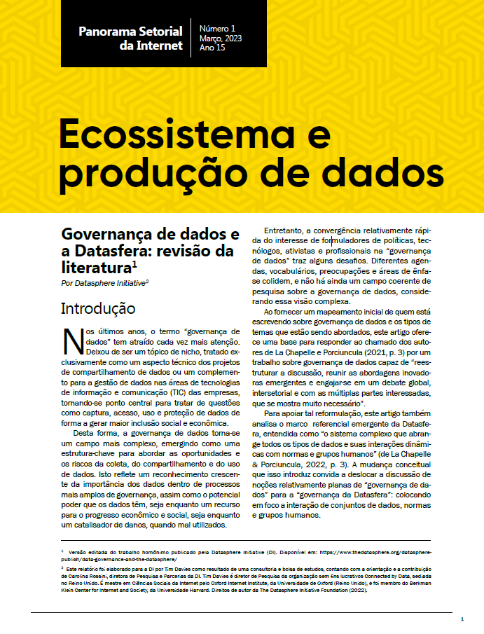 Ano XV - N. 1 - Ecossistema e produção de dados